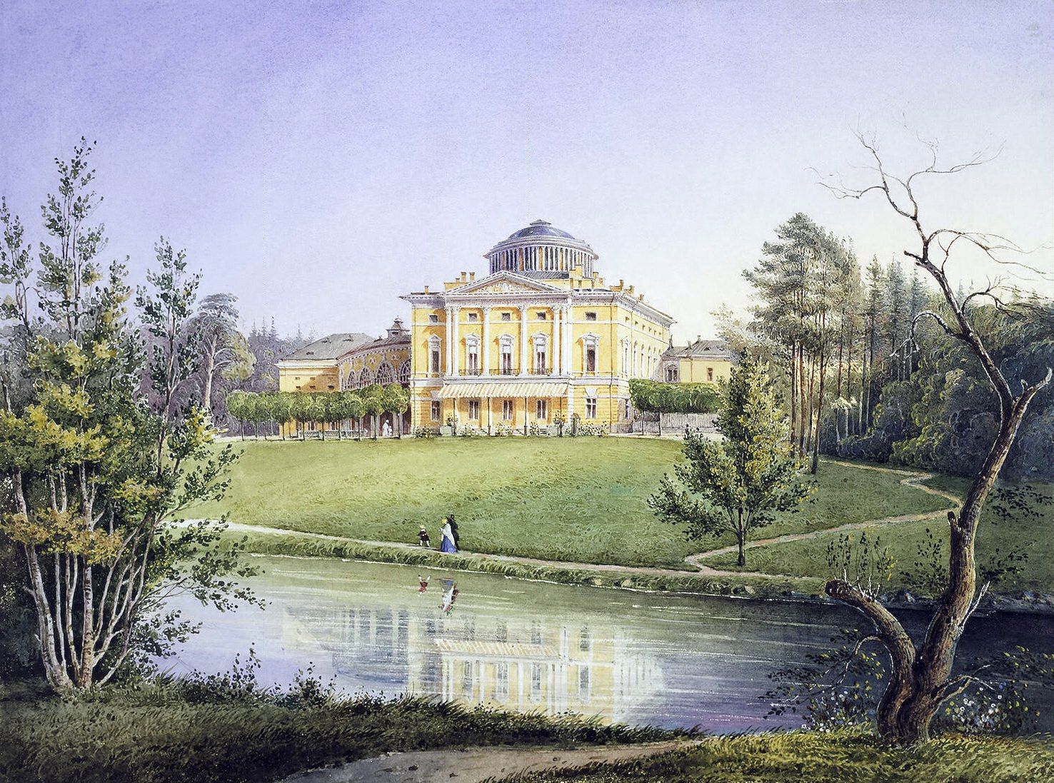 Павловский дворец 1847 г., картина неизвестного художника