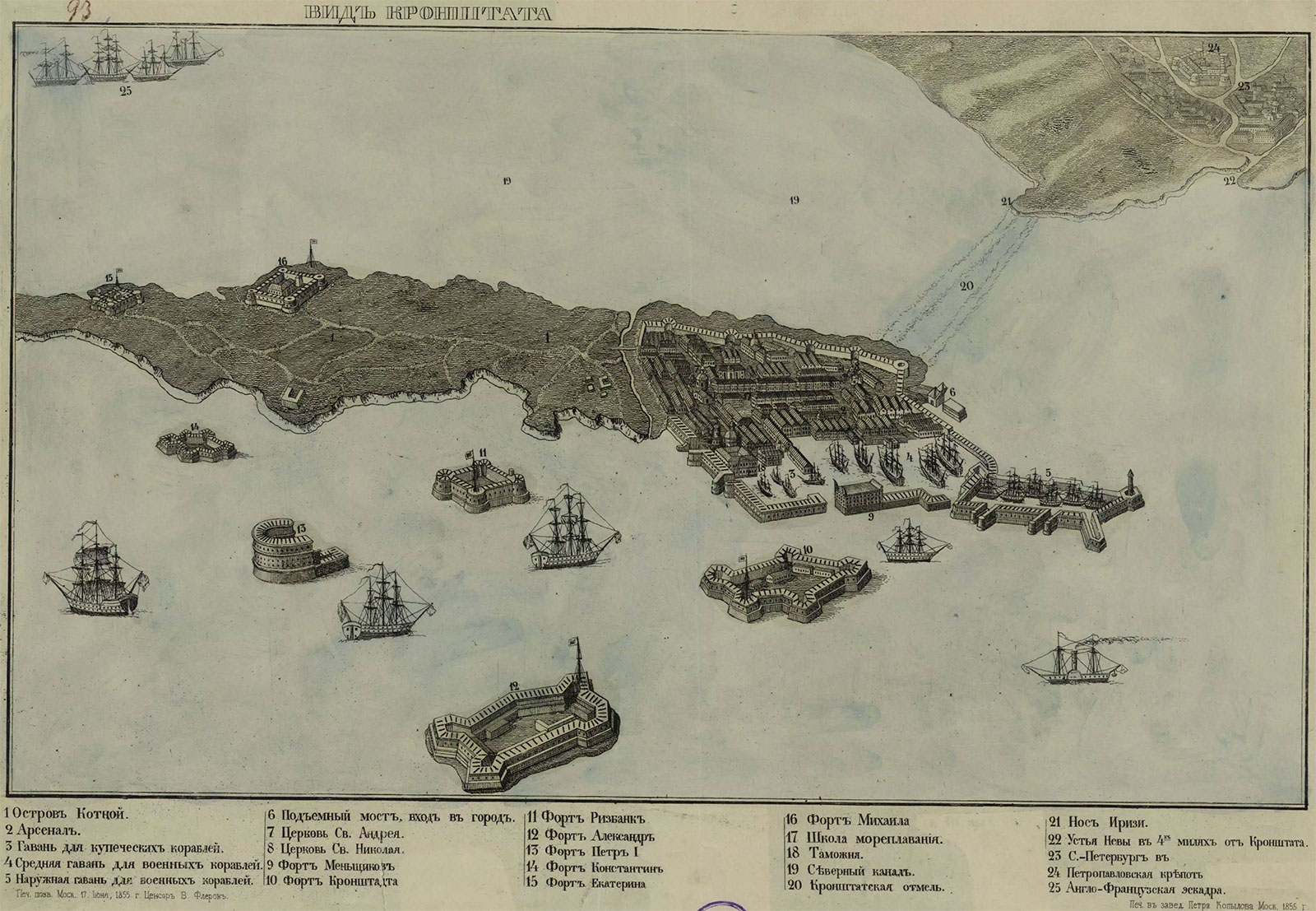Вид Кронштадта и его фортов, 1855 год