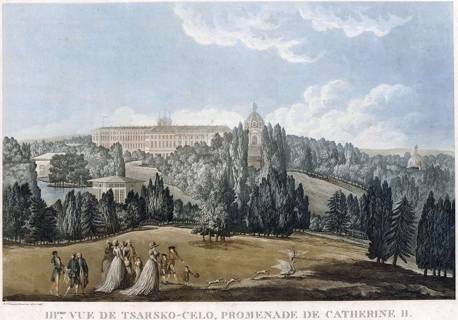 Прогулка Екатерины II В Царскосельском парке. картина Дамам-Демартре М.Ф., 1811 год
