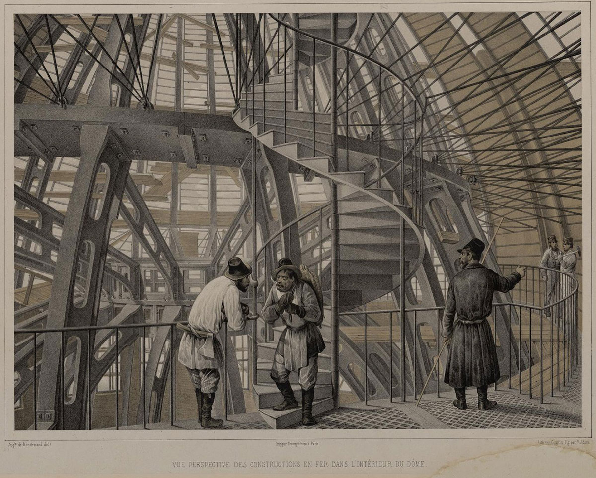 Монтаж купола Исаакиевского собора, рисунок из альбома Огюста Монферрана, 1845 года