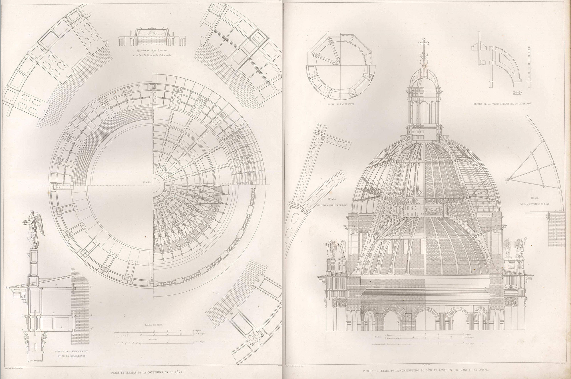 Конструкция центрального купола Исаакиевского собора, рисуноки из альбома Огюста Монферрана, 1845 года