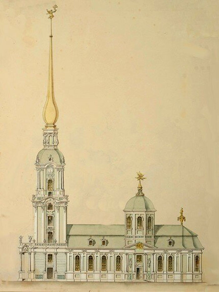 Вторая Исаакиевская церковь, рисунок архитектора Н. Ф. Гербель, 1721 год