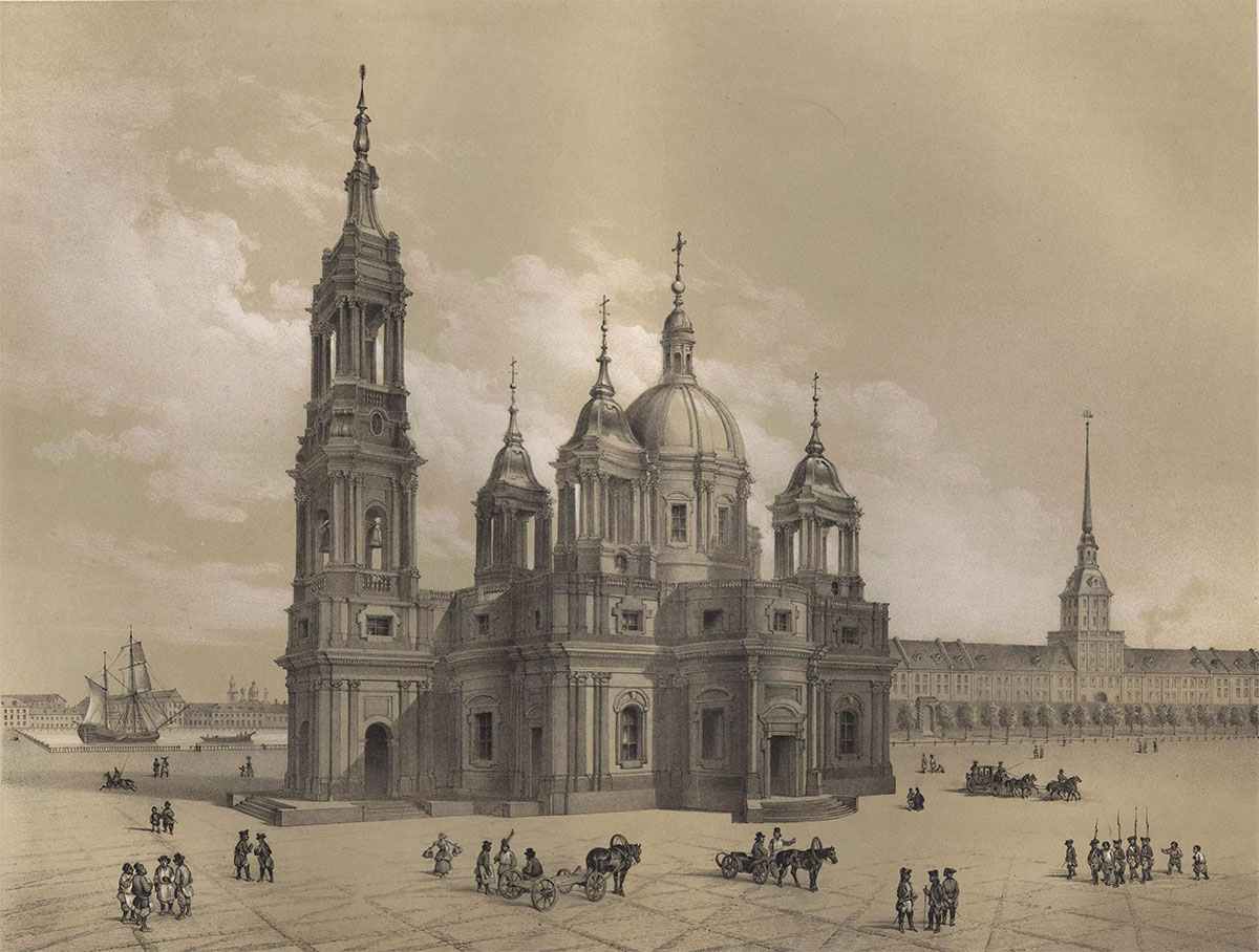 Предполагаемый вид Исаакиевского собора по проекту архитектора А.Ринальди, 1765-1784 год