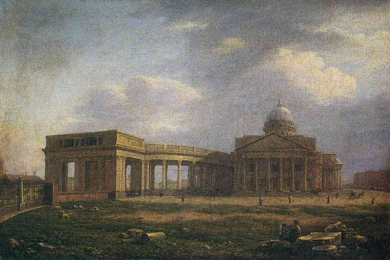 Вид на Казанский собор с западной стороны, 1809 год, картина художника Воробьева М.Н.
