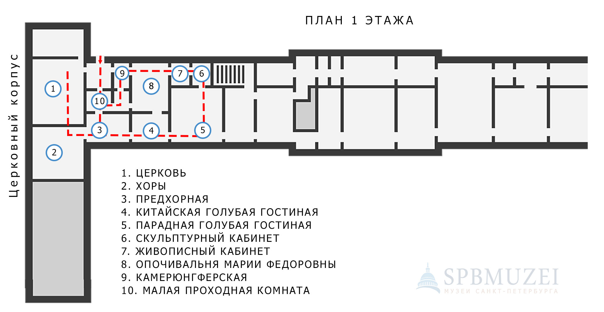 Схема маршрута № 3 Екатерининского дворца в Царском Селе
