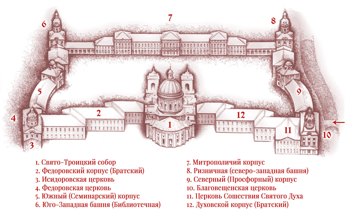 План-схема Александро-Невской лавры в Санкт-Петербурге