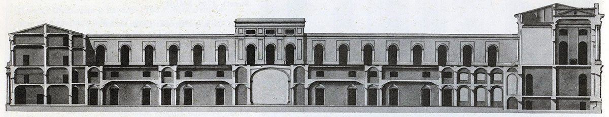 Продольный разрез Малого Эрмитажа архитектора Юрия Фельтена, 1767 год,