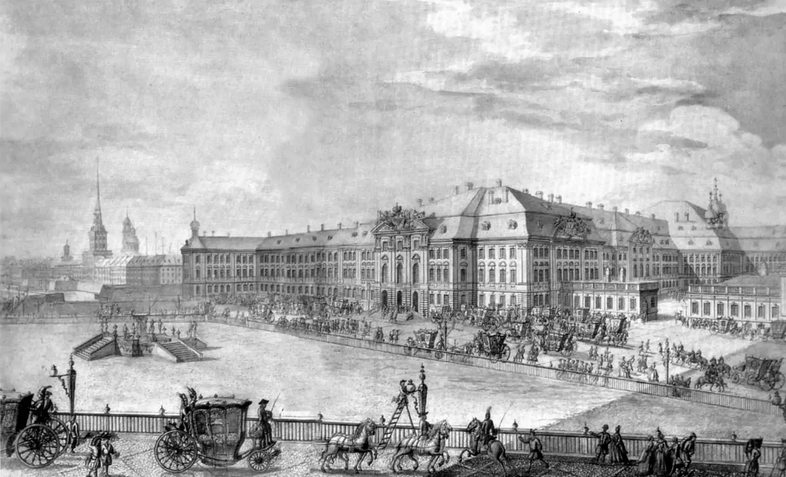 Третий Зимний дворец со стороны Дворцовой площади, гравюра М.И.Махаева, 1750 г.