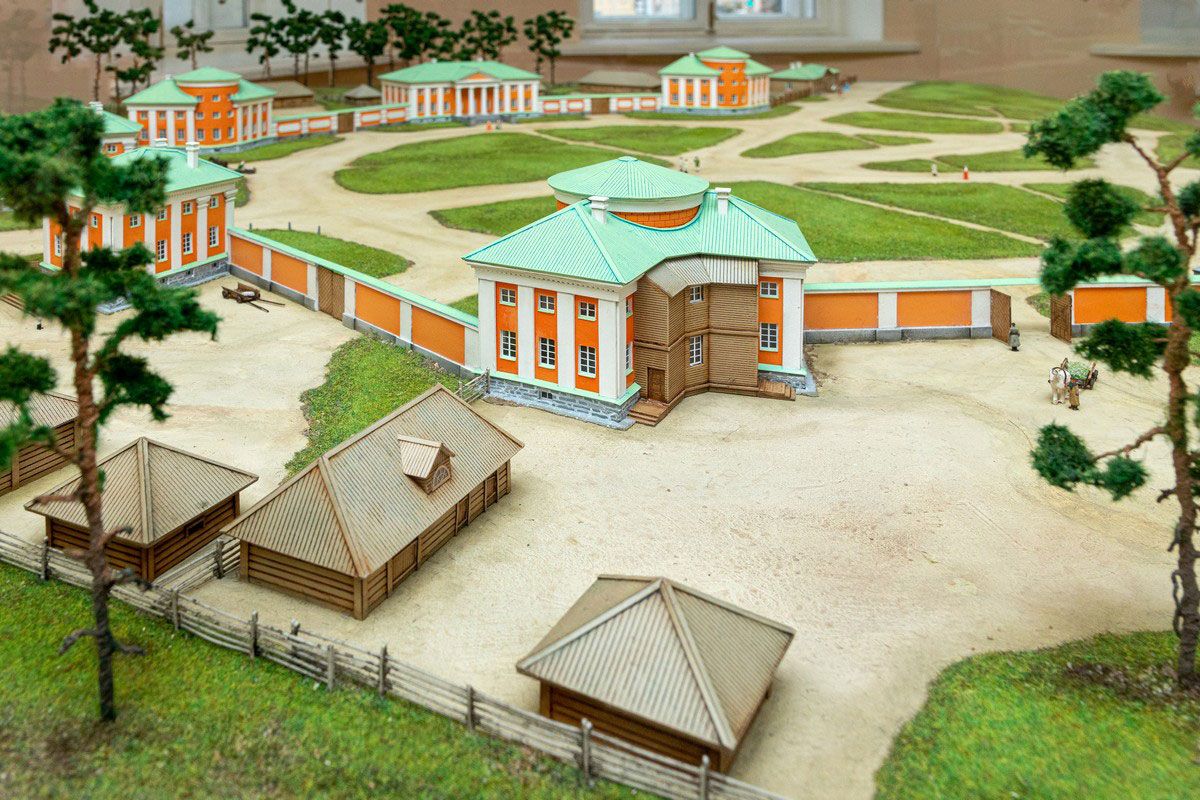Макет Круглой площади (сейчас им. Ленина в Петрозаводске) в период 1775-1785 годах в краеведческом музее Карелии
