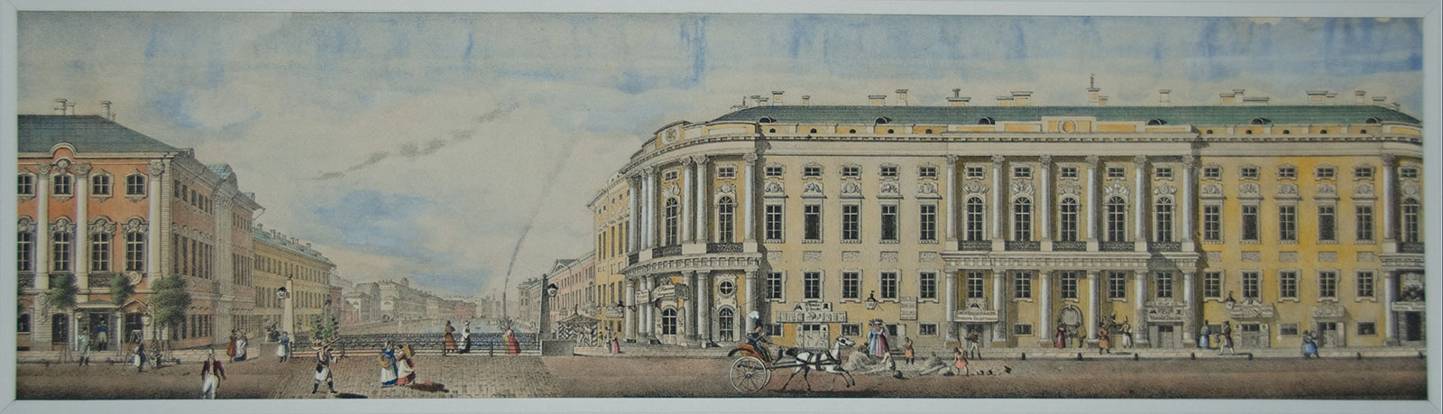 Дом Чичерина (купцов Елисеевых). Панорама Невского проспекта. литогр. И.А. Иванова с рис. В.С. Садовникова. 1830-е гг.