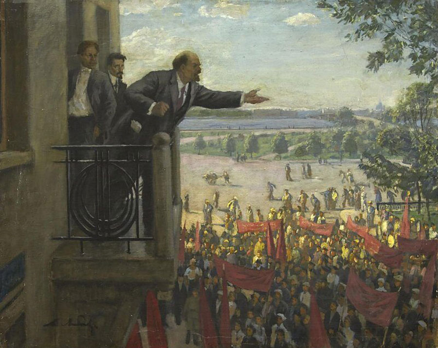 «Выступление В. И. Ленина с балкона дворца Кшесинской в июльские дни 1917 года» (1933 г.), картина А. В. Моравова
